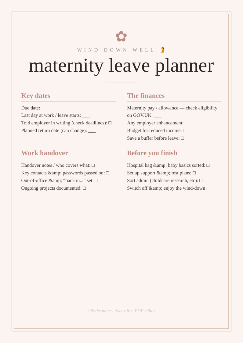 Maternity leave planner