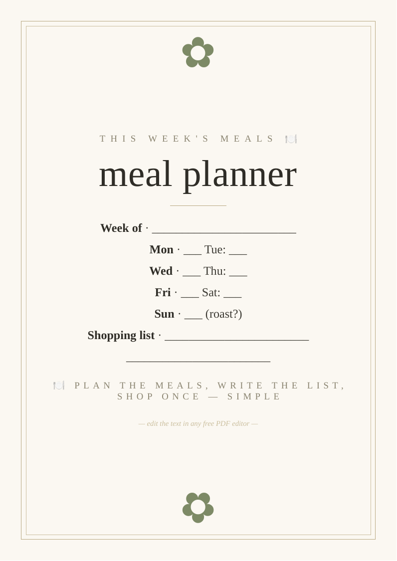 Weekly meal planner notepad