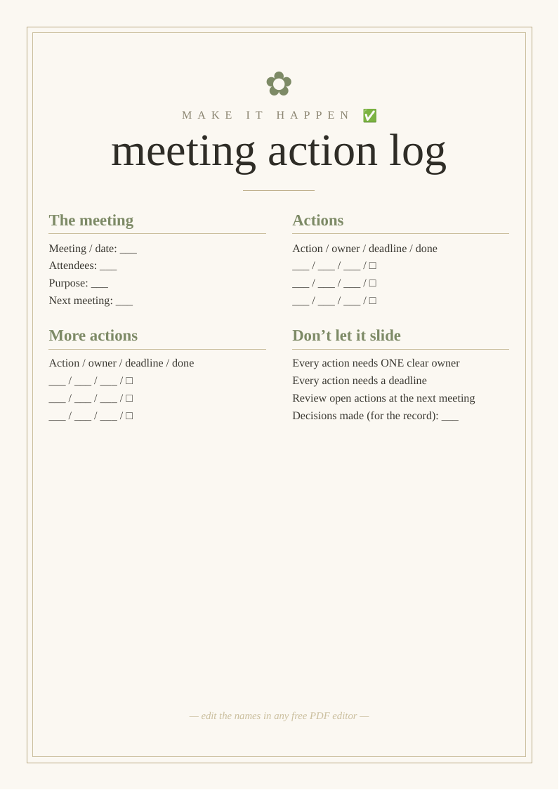 Meeting action log