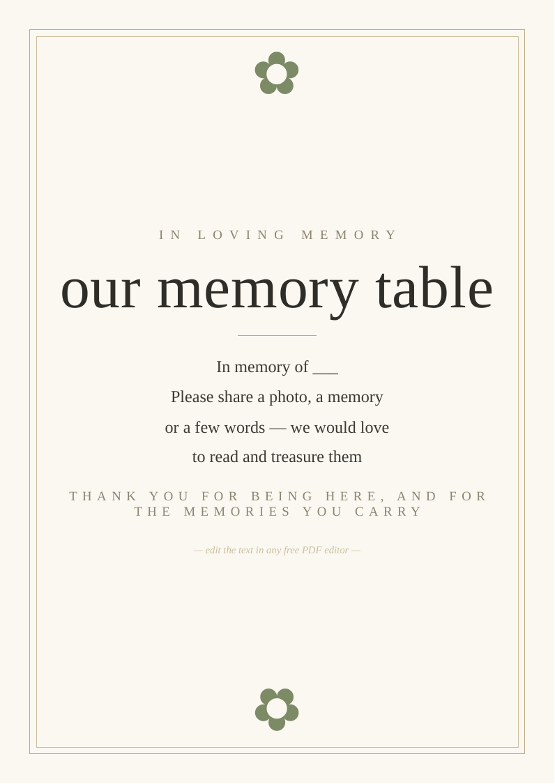 Memory table sign