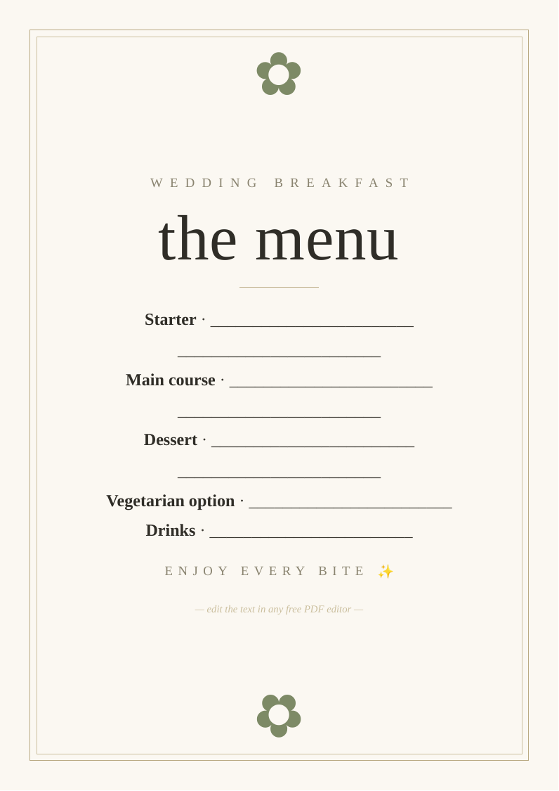 Wedding menu cards