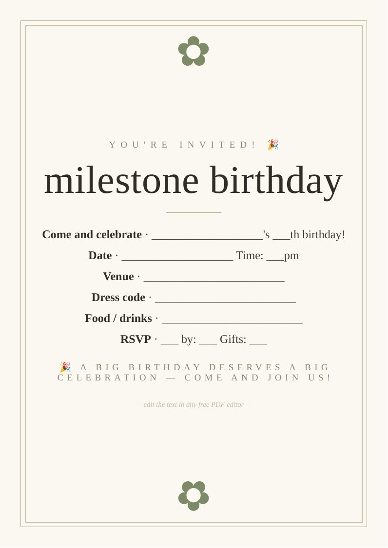 Milestone birthday party invitation