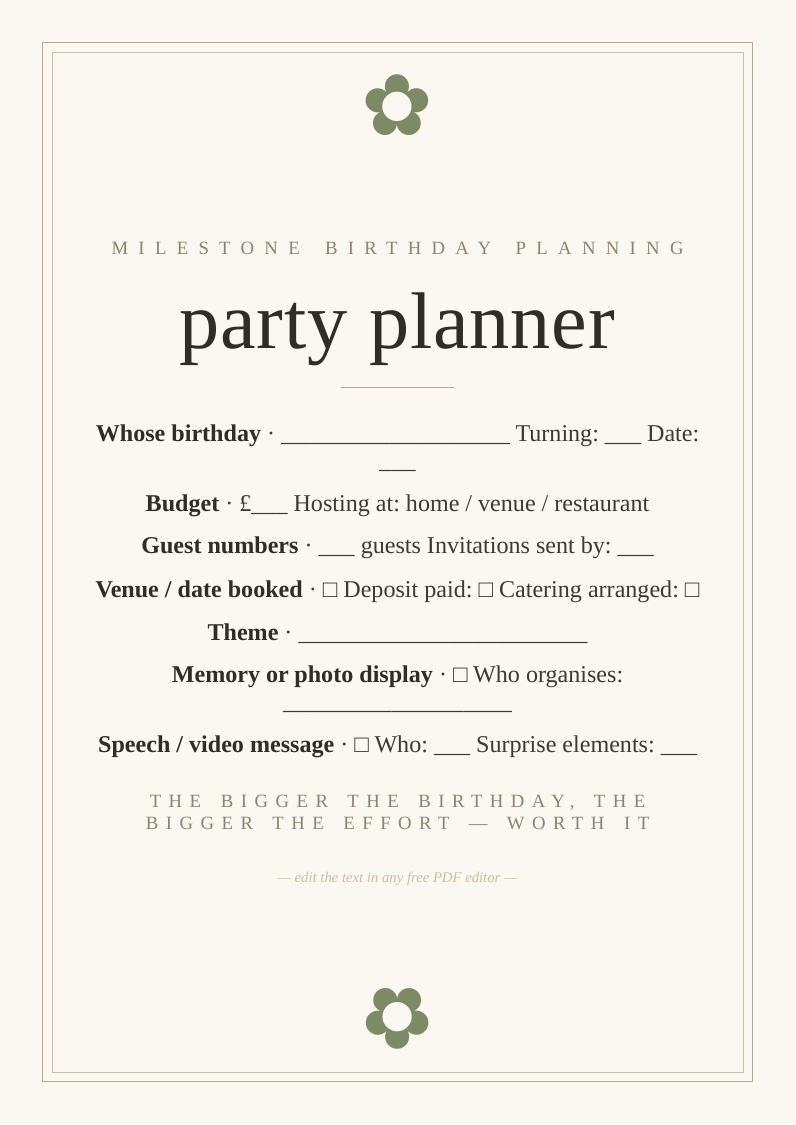 Milestone birthday party planner