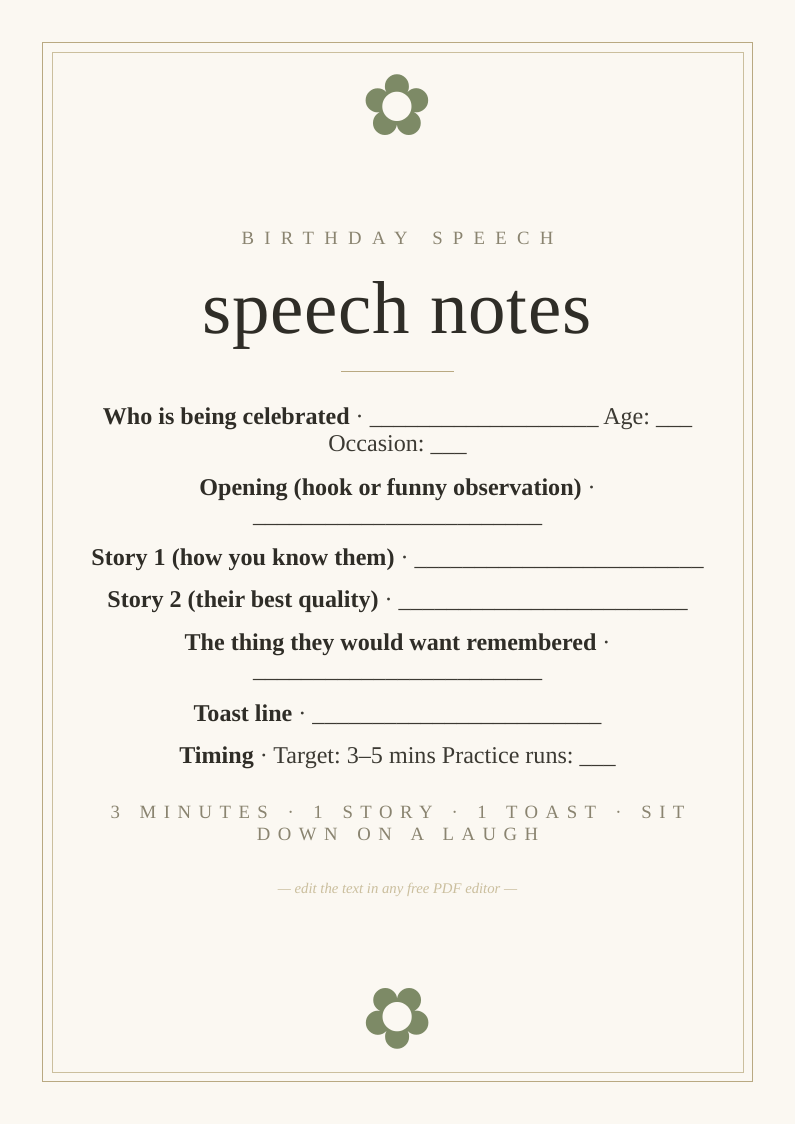 Milestone birthday speech notes