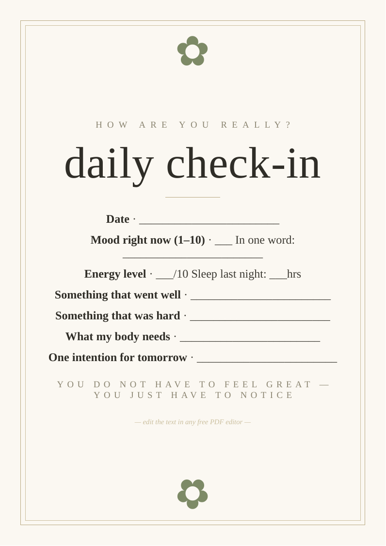 Daily mood check-in worksheet printable