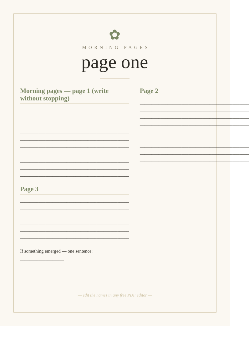 Morning pages template printable Artist's Way daily