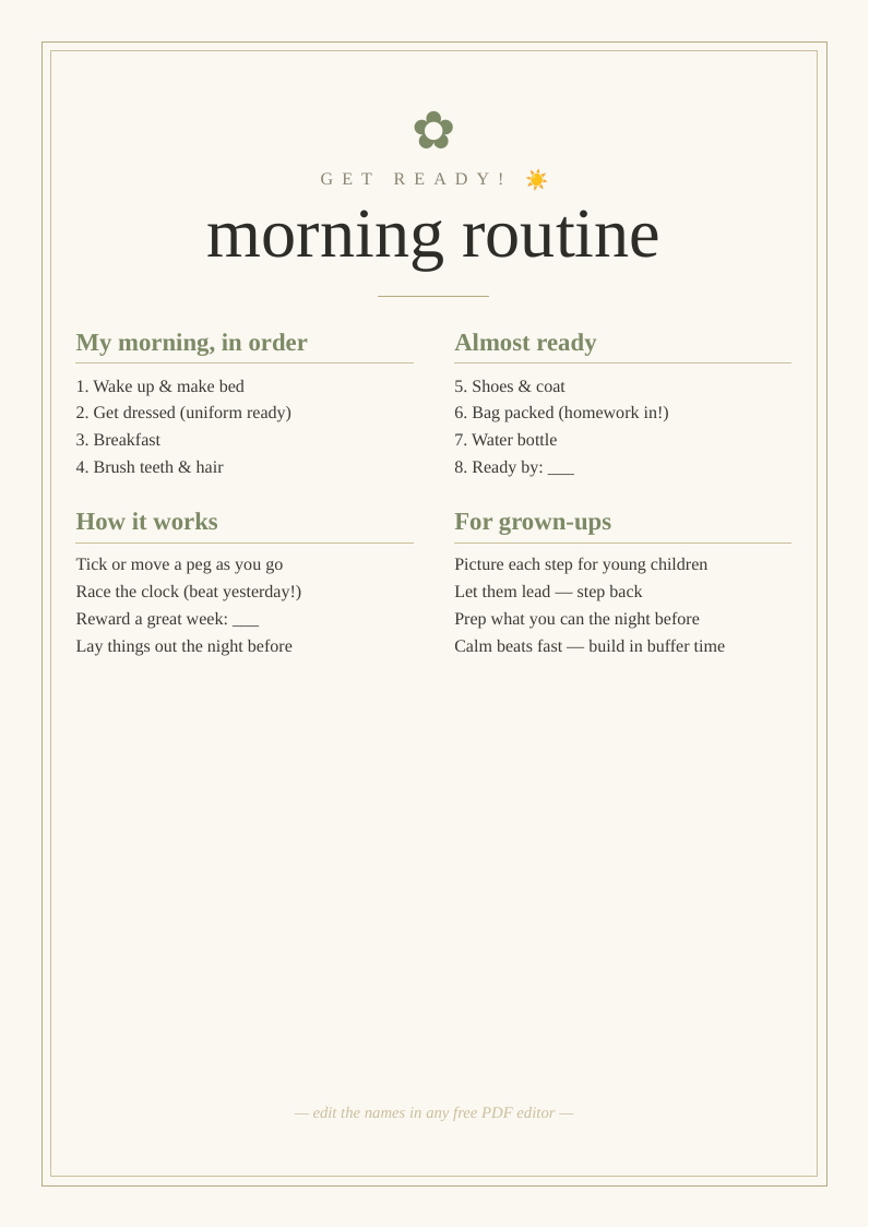 Kids' morning routine chart