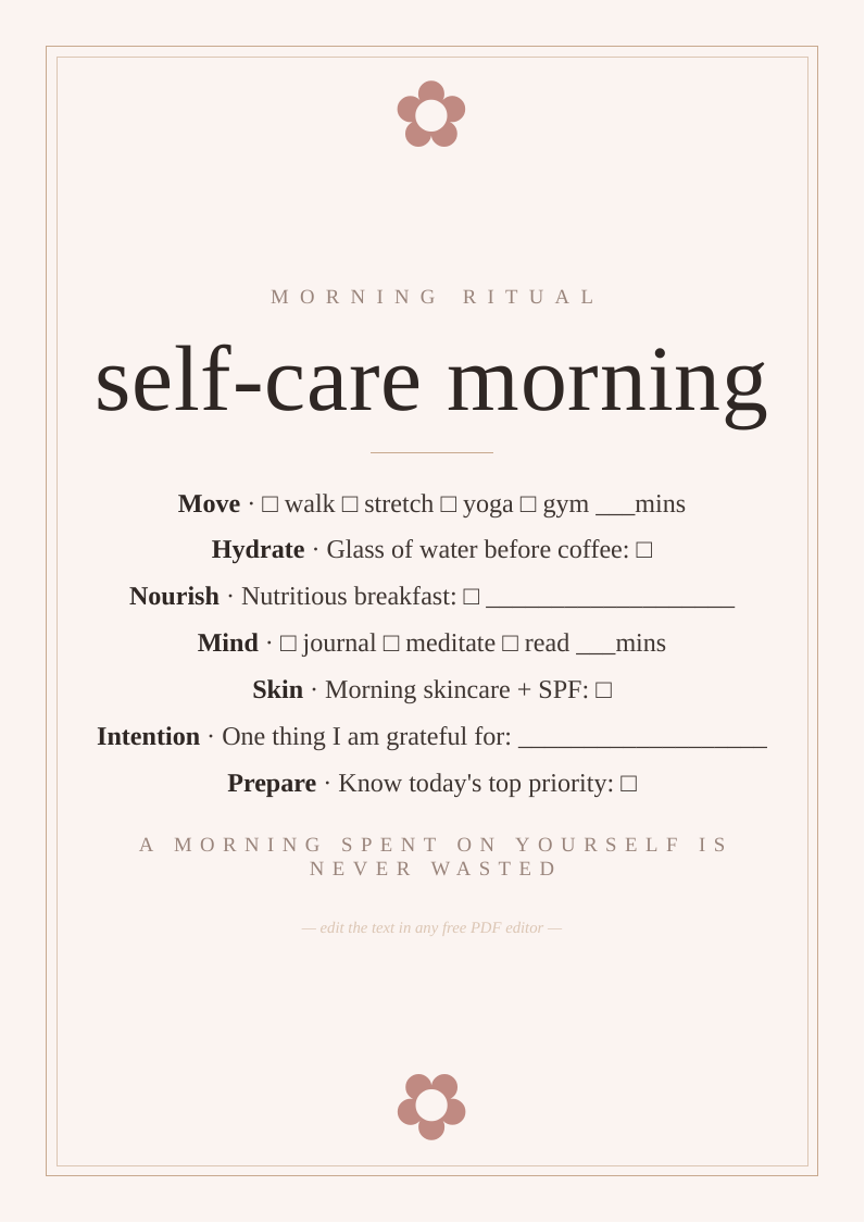 Morning self-care ritual checklist