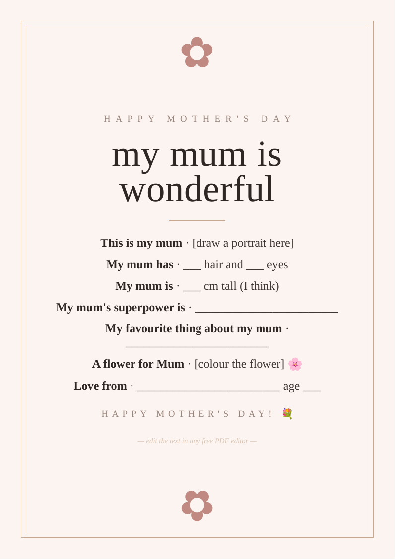 Mother's Day activity sheet for children
