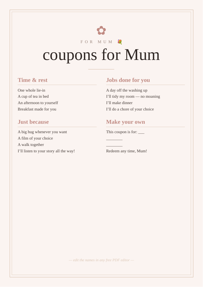Mother's Day coupon book