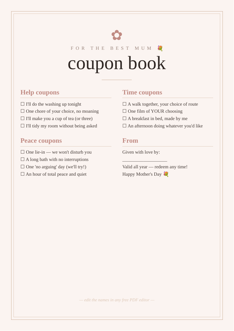 Mother's Day coupon book