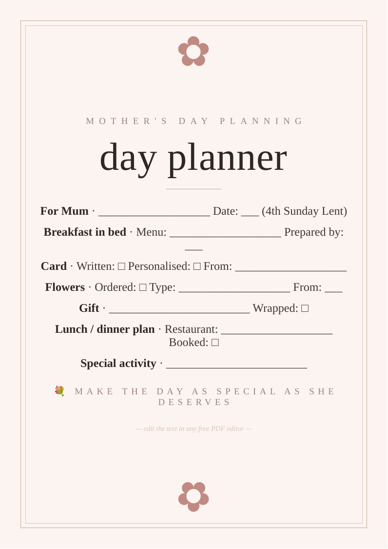 Mother's Day celebration planner