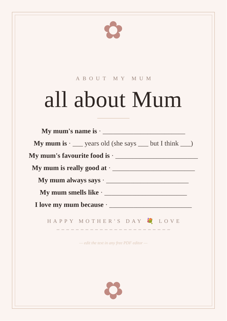 About my mum questionnaire