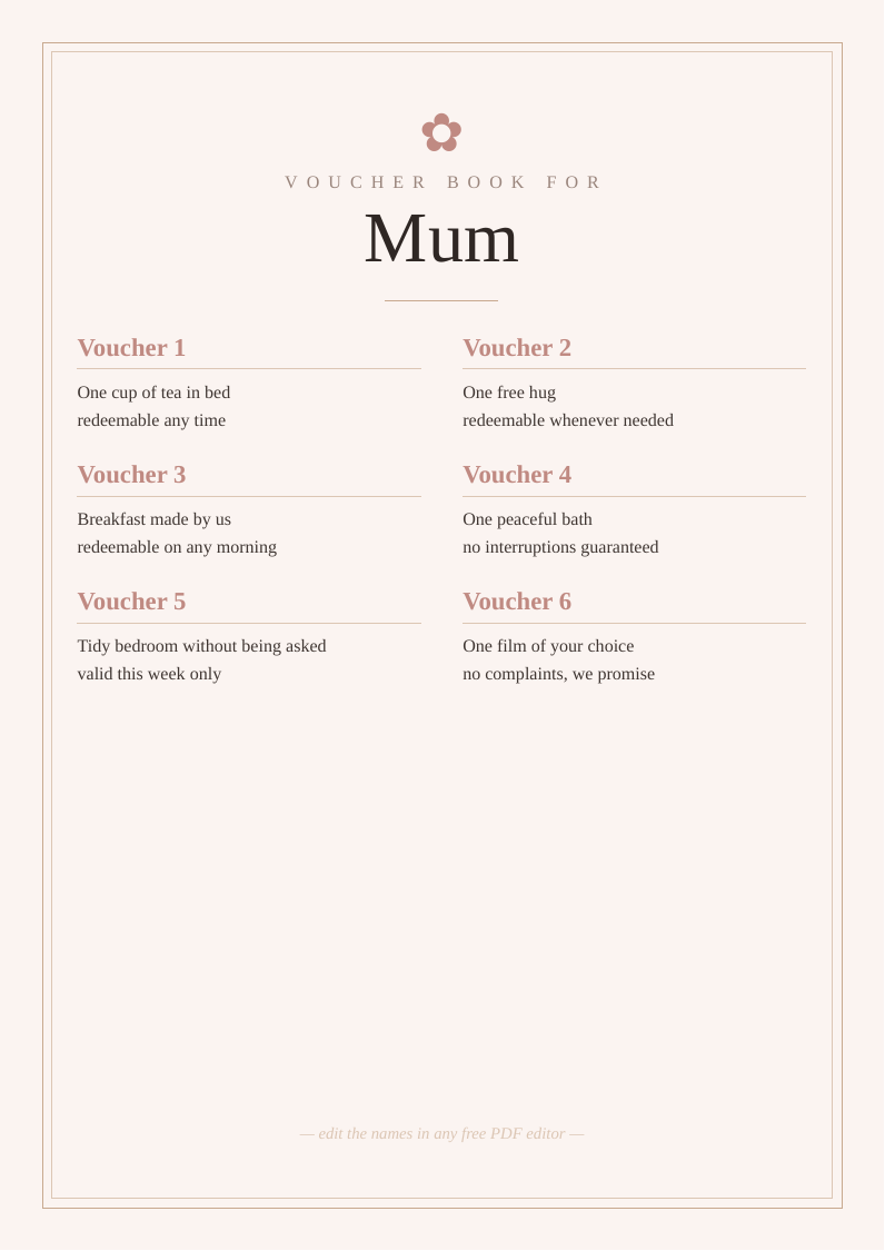 Mother's Day voucher book