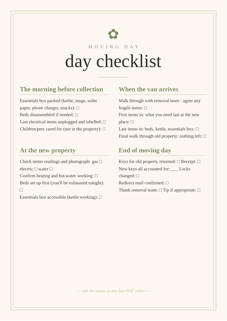 Moving day logistics checklist