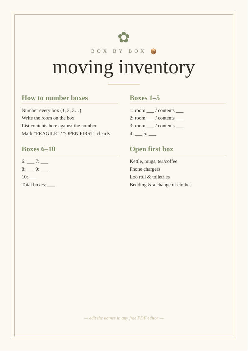 Moving box inventory