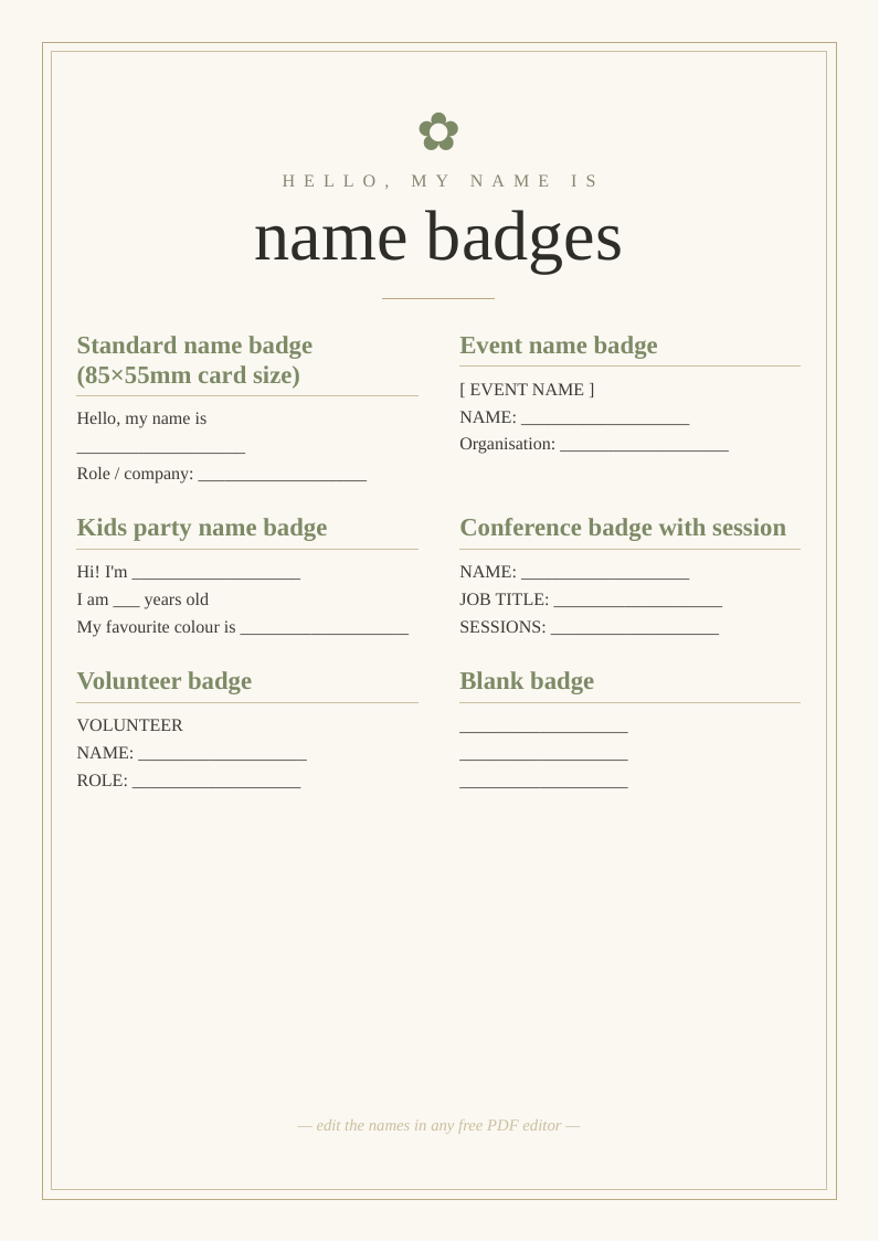 Name badge templates