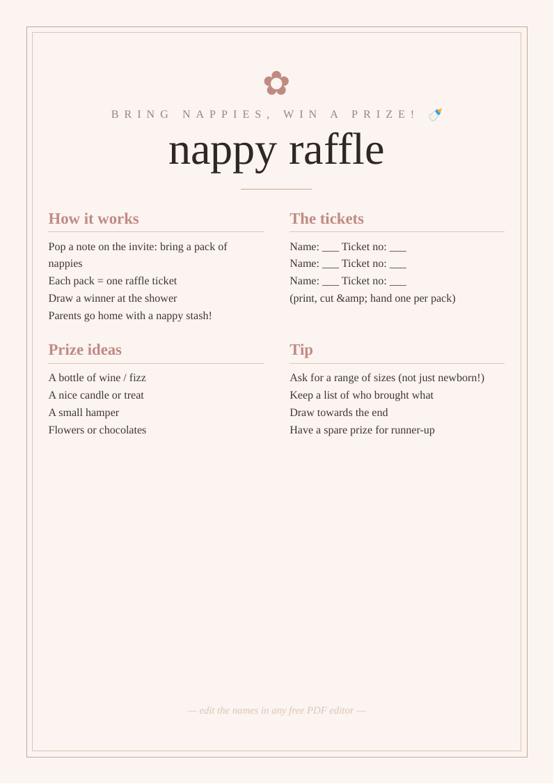 Nappy raffle tickets