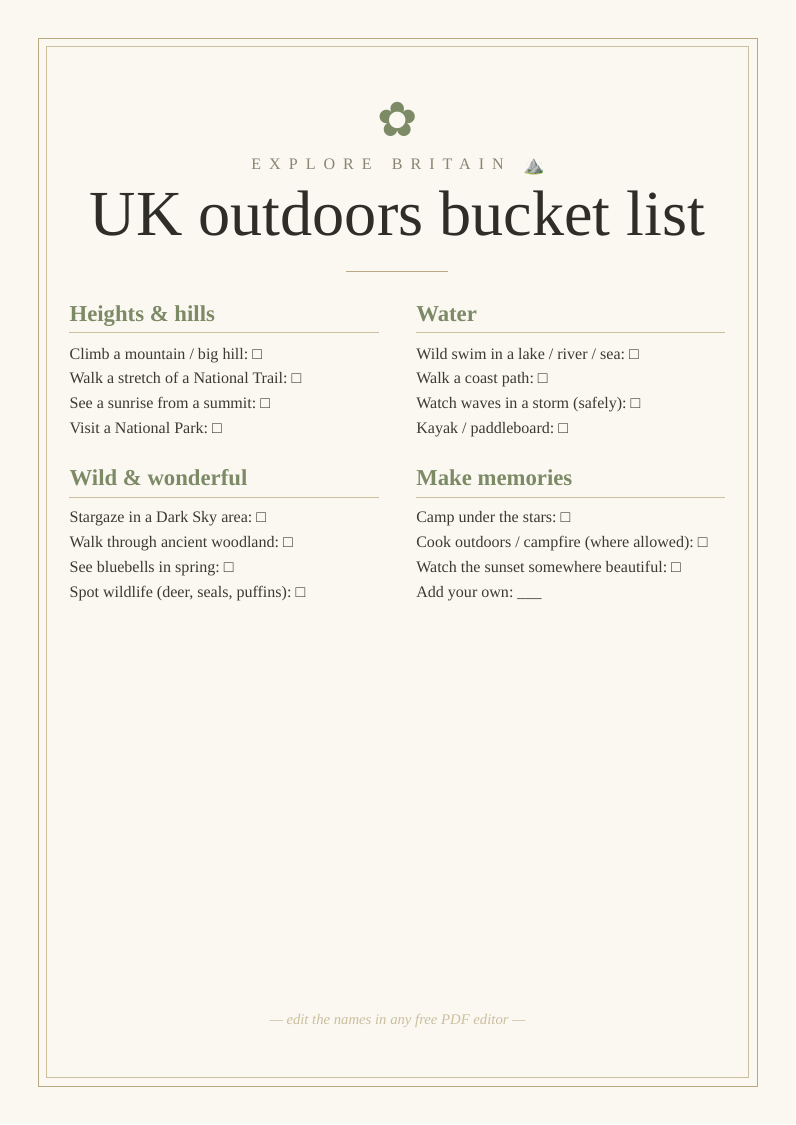 UK outdoors bucket list