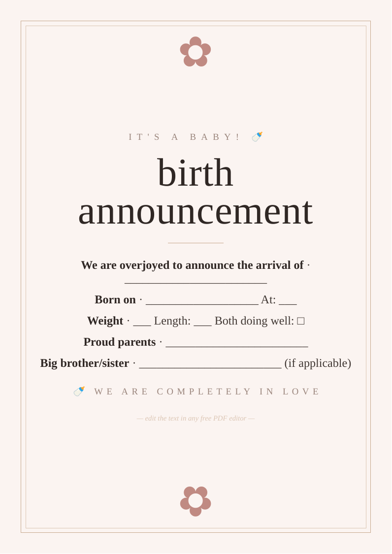 New baby announcement card