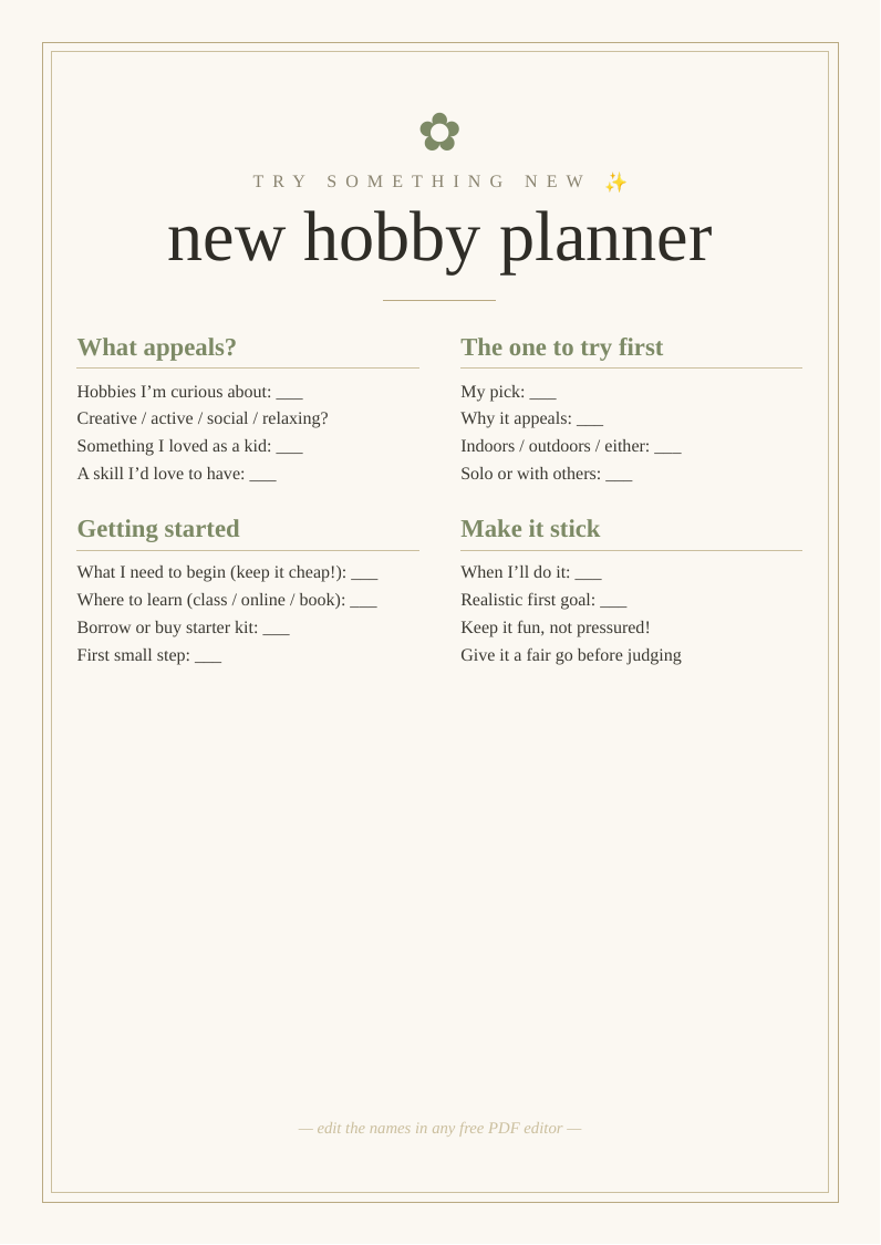 New hobby planner