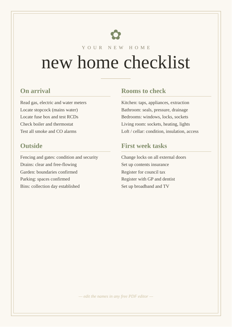New home arrival checklist