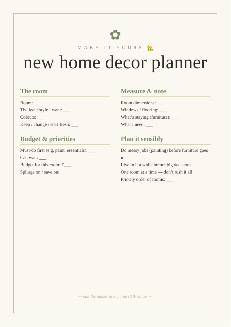 New home decorating planner