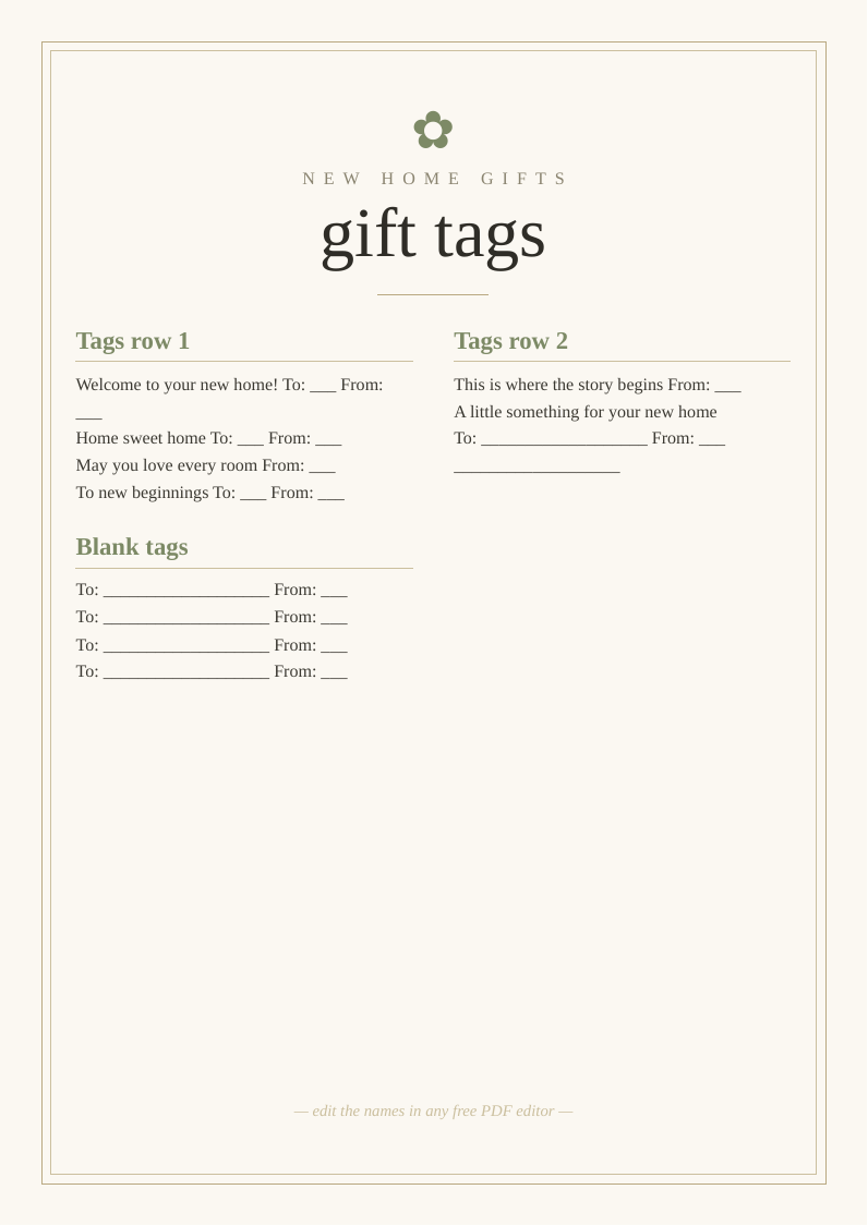 New home gift tags
