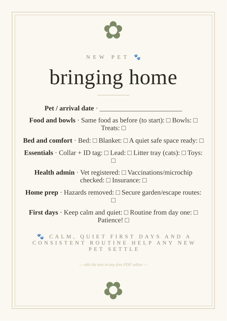 Bringing home a new pet checklist
