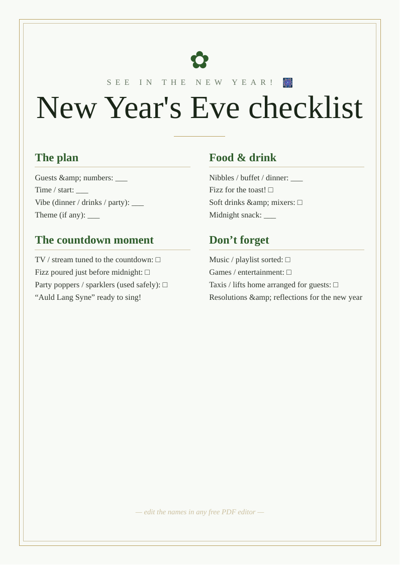 New Year's Eve party checklist