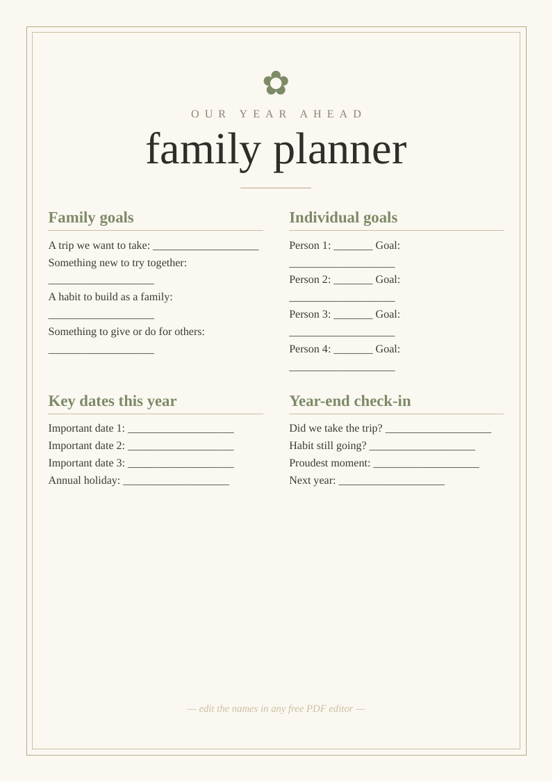 New Year family planner