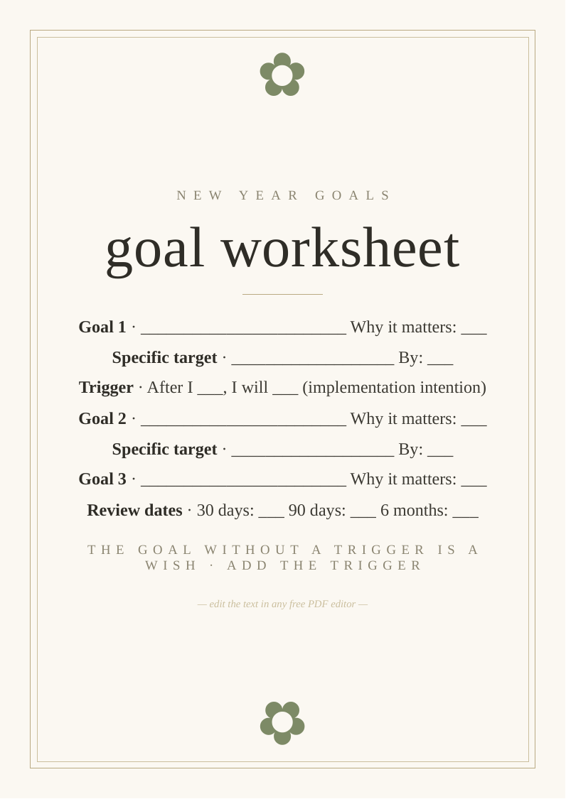 New Year goal-setting worksheet