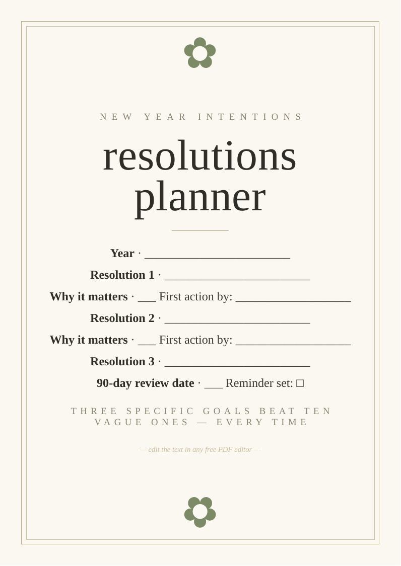 New Year resolutions planner
