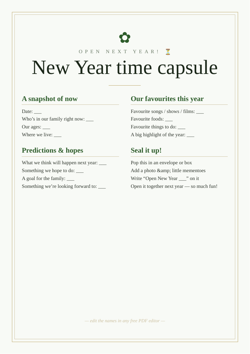 New Year time capsule