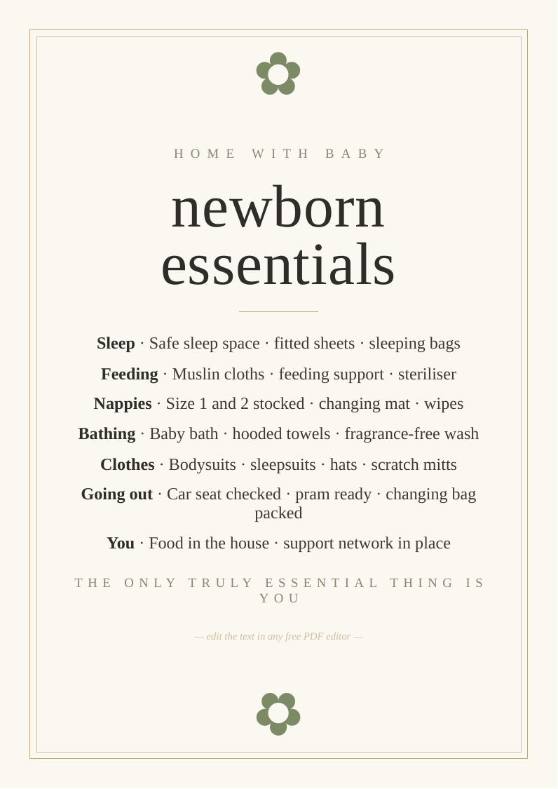 Newborn essentials checklist