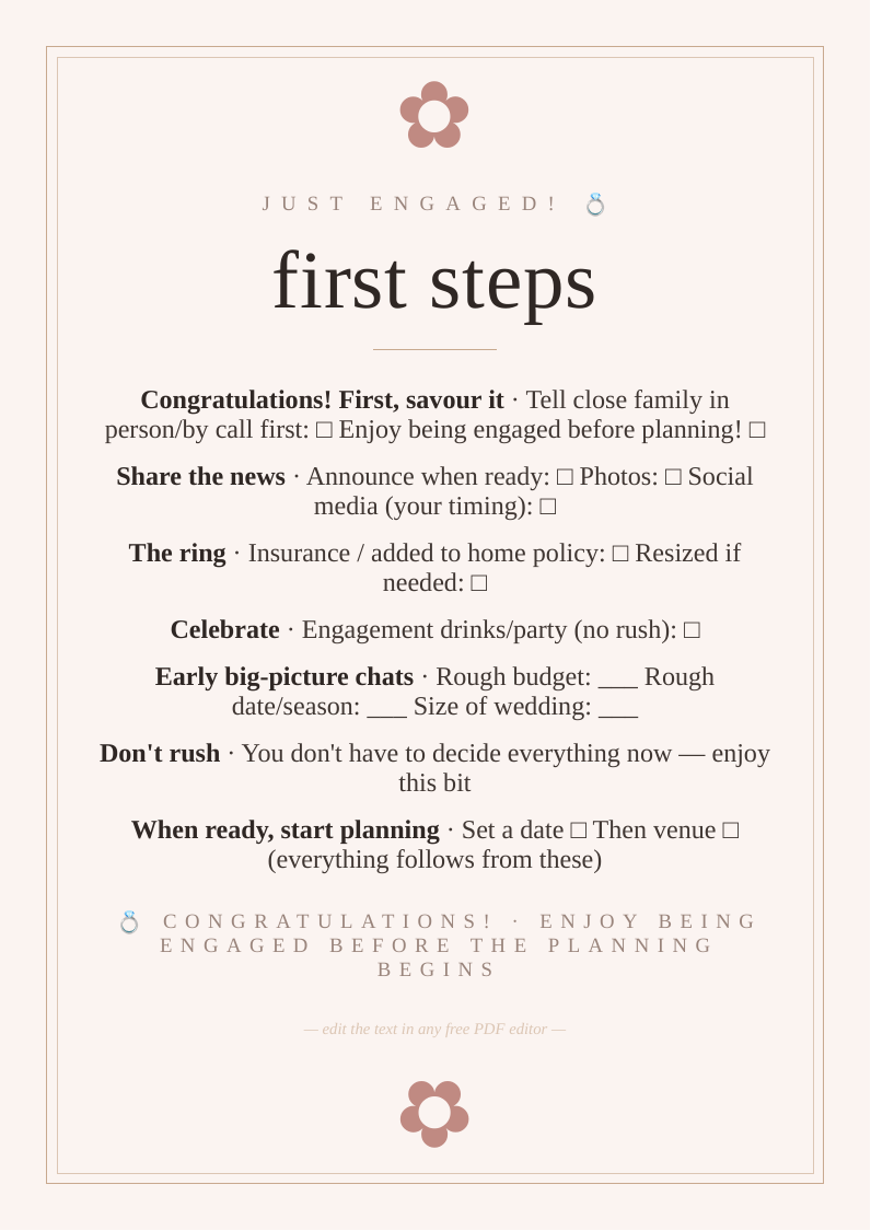 Newly engaged first steps checklist