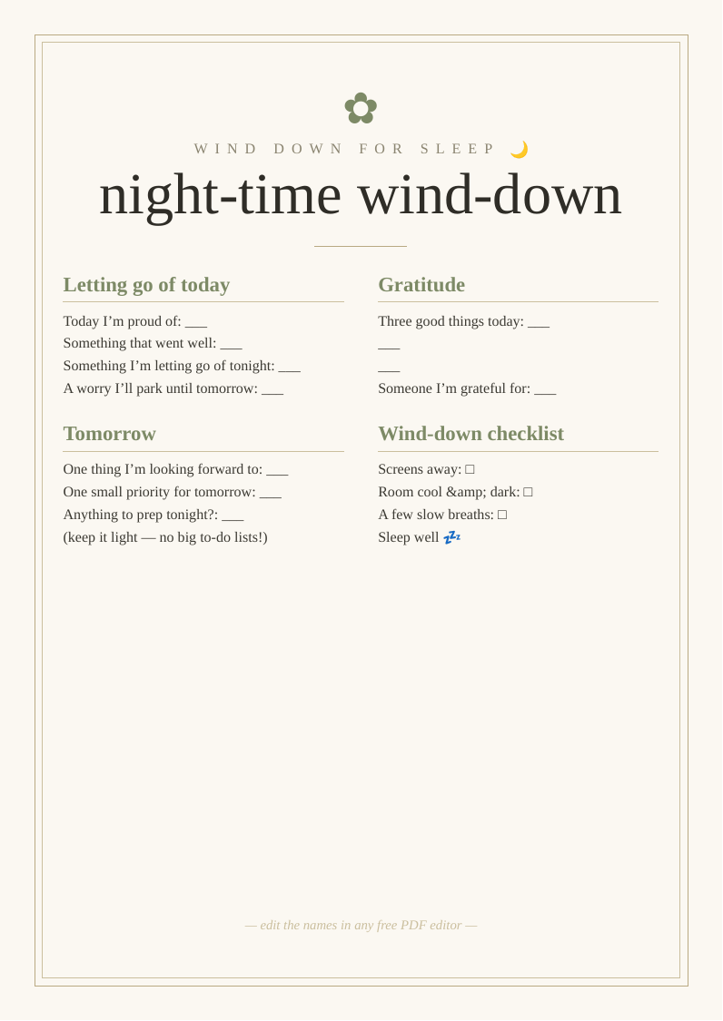 Night-time wind-down journal