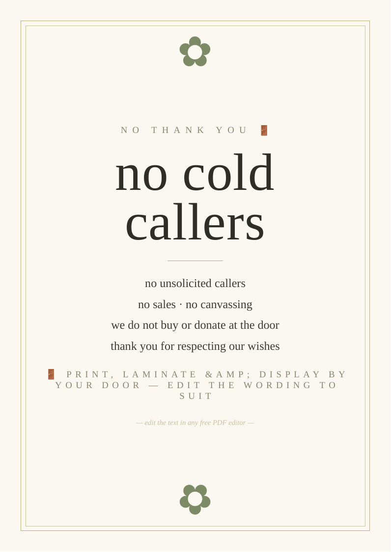 "No cold callers" sign