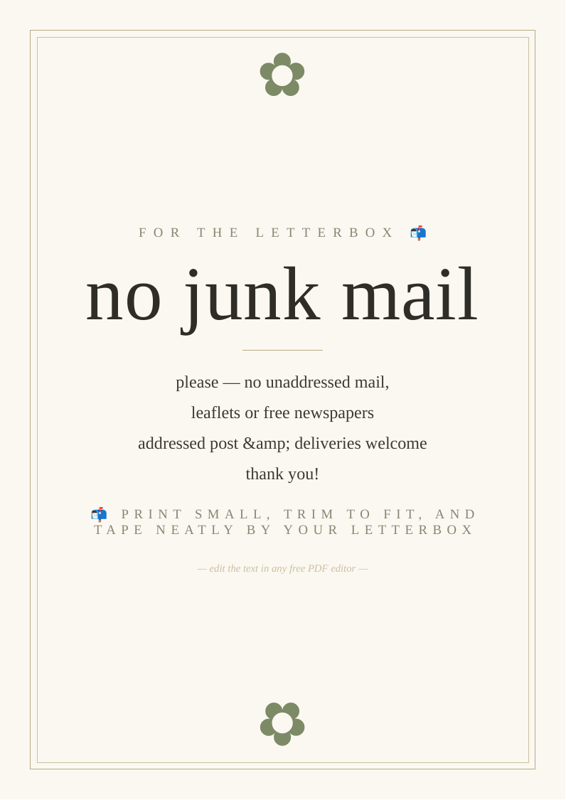 No junk mail letterbox sign
