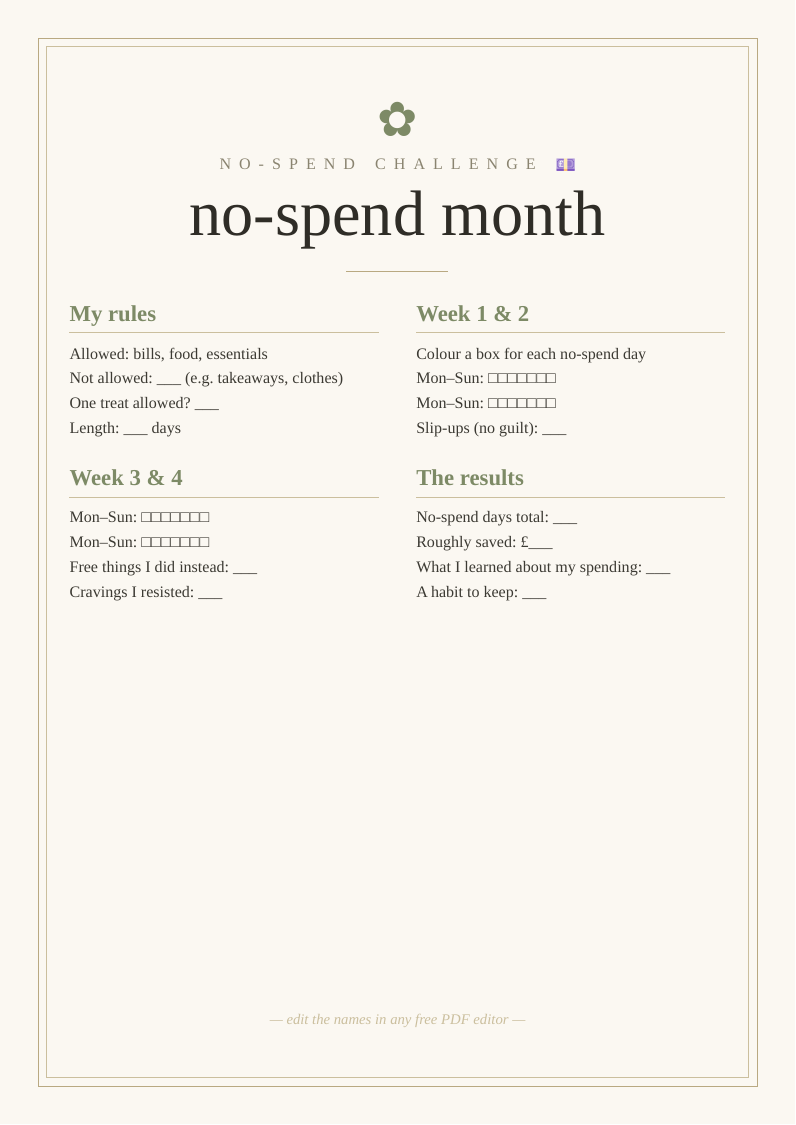 No-spend month tracker