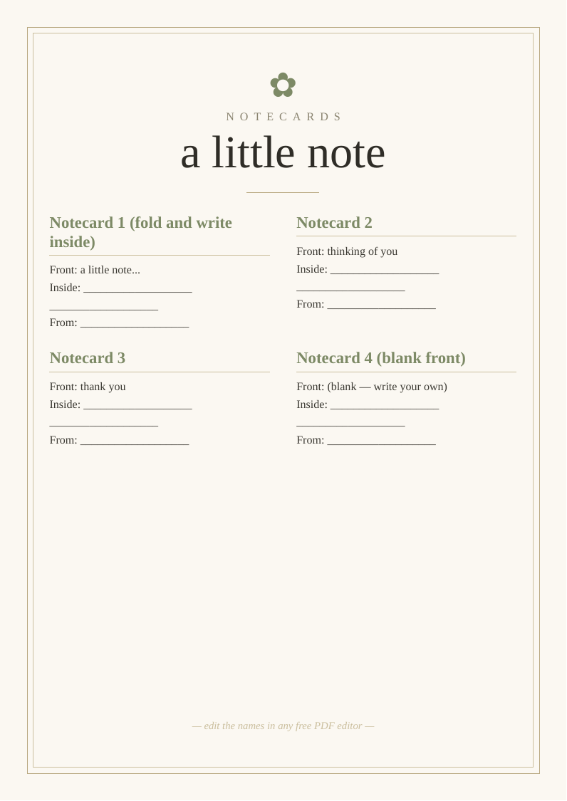 Personal notecards template