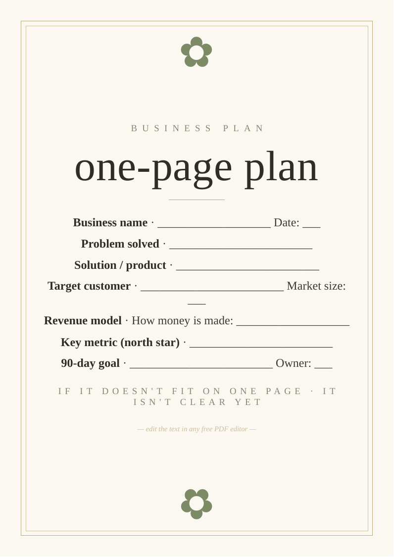 One-page business plan template