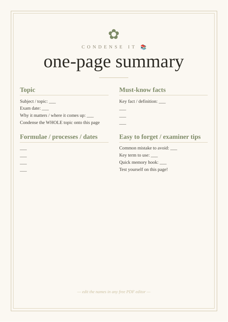 One-page revision summary