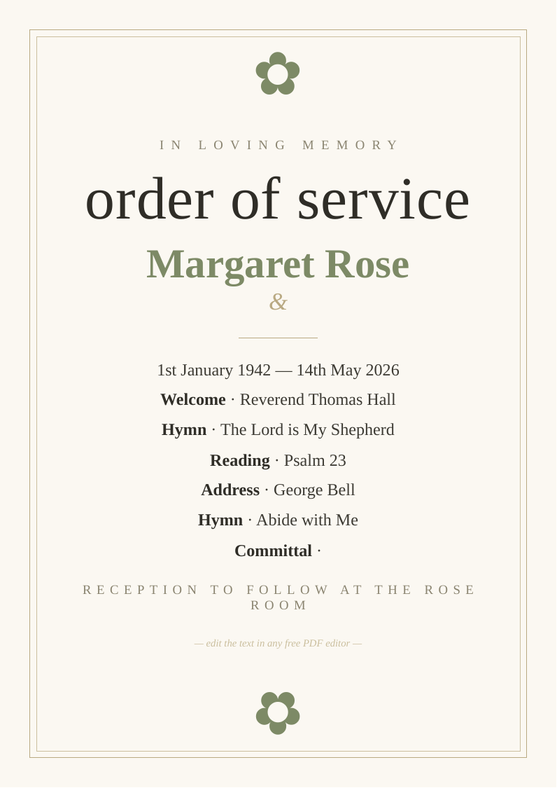 Wedding order of service free printable