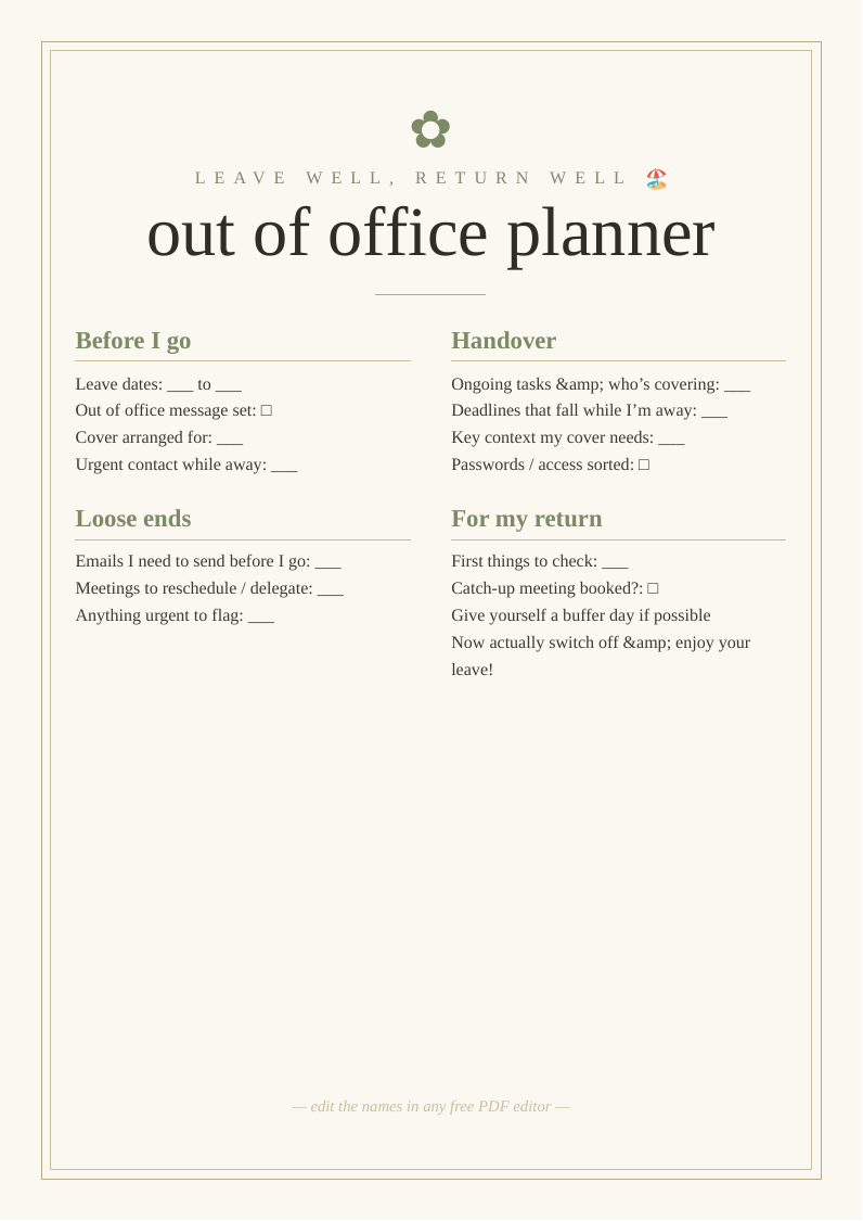Out of office planner
