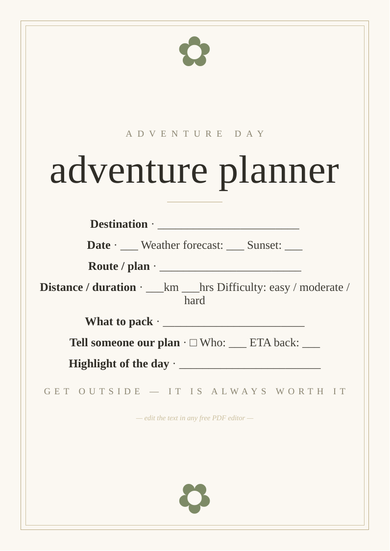 Outdoor adventure planner