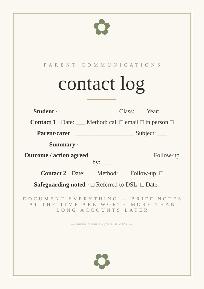 Parent communication log