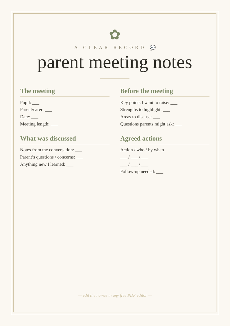 Parent meeting notes