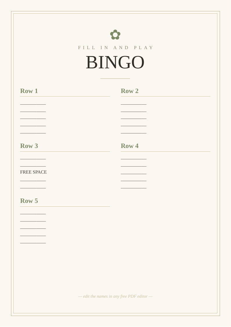 Blank bingo card printable 5x5