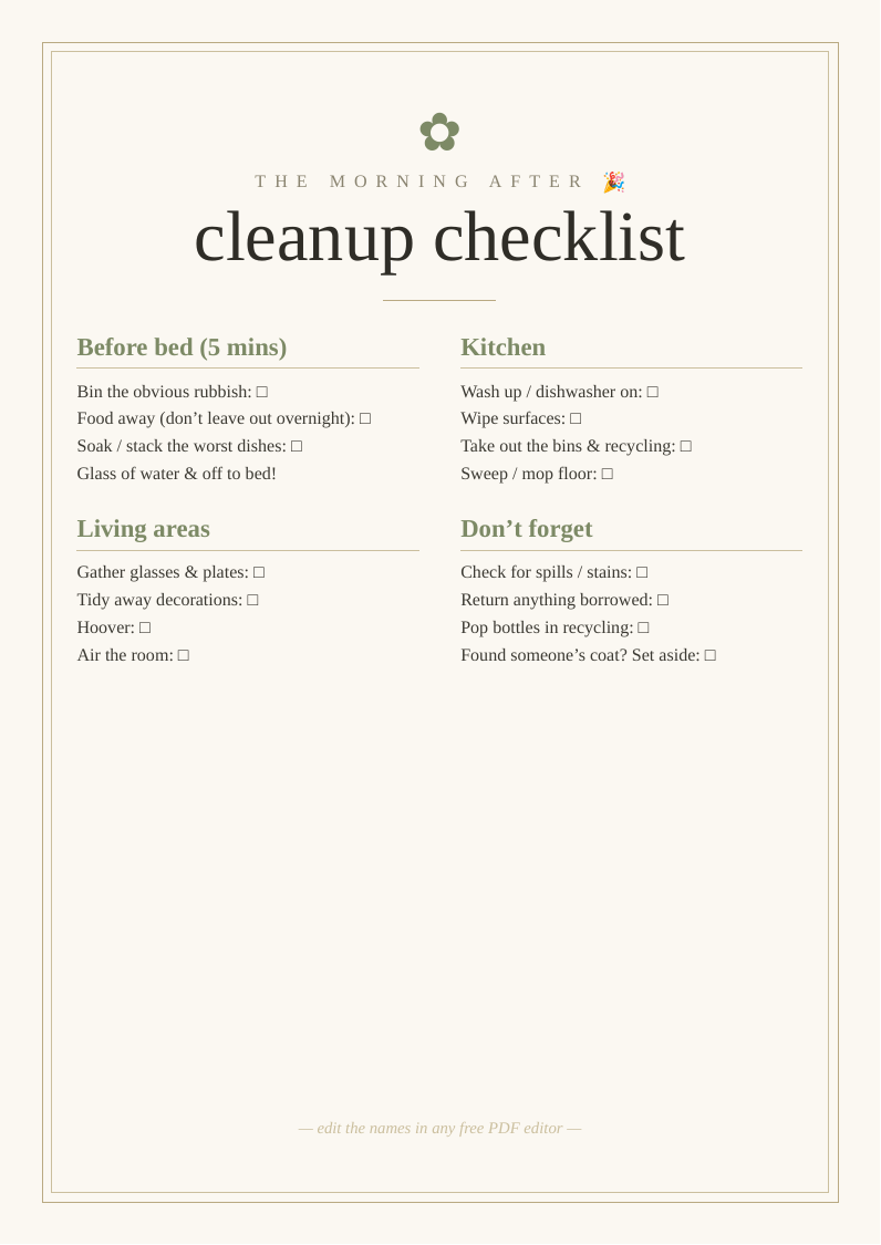 After-party cleanup checklist